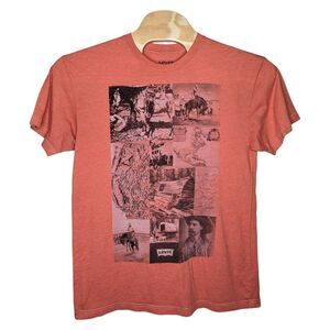 Levi's Western Rodeo Cowboy T Shirt Adult Size XL‎ Red Wild West Horse Wagon